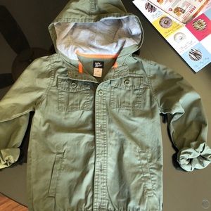 Army green fatigue jacket, unlined.